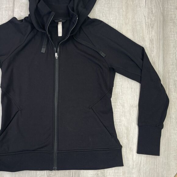 Athleta Black Triumph Full Zip Hoodie Jacket size Large Athletic Thumb Holes I - Picture 3 of 11